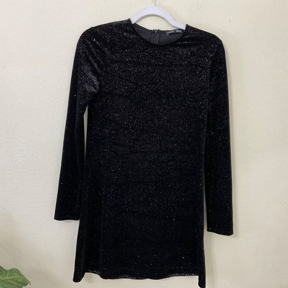Zara W&B Collection Glitter Party Dress Women Size Small blk /micro multi colors